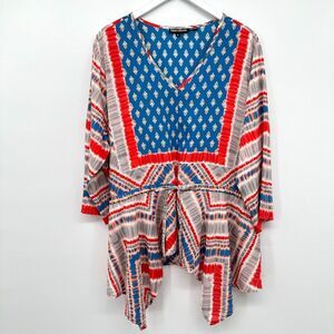 Tolani‎ Collection Top Shirt Size XL Tie Dye 3/4 Sleeve Asymmetric Blouse